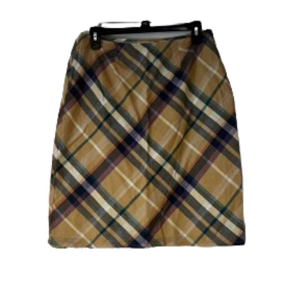 J. Khaki Tan Plaid Pencil Skirt - 10 Average